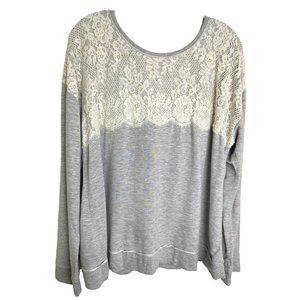 Xhilaration Grey Long Sleeve Lace Embellished Coquette Top with Grommets Size 2X